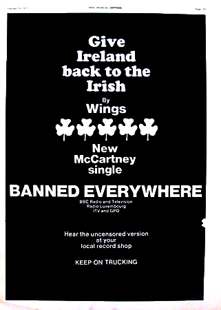 paul mccartney wings give ireland back to the irish 1972 ban new musical express advertisment